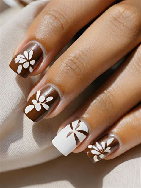 brown and white nail designs|pretty brown and white nails.